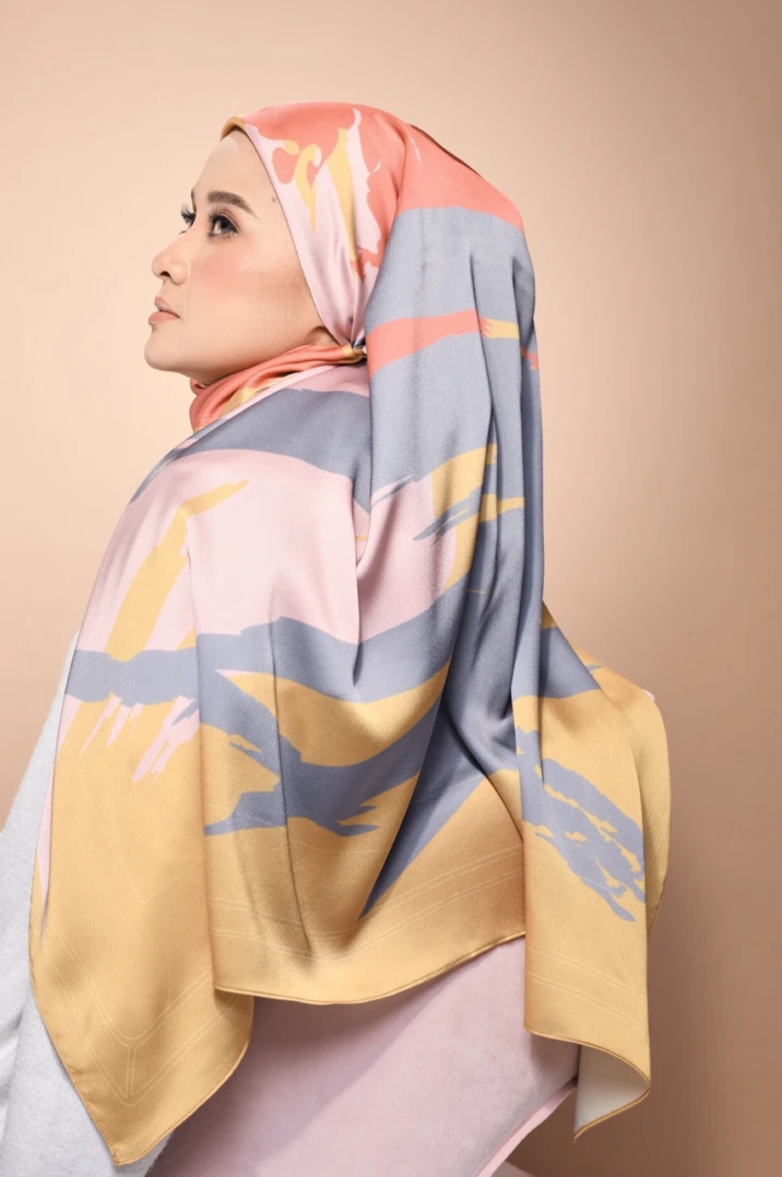 Yellow And Grey Smoothy Silk Square Printed Scarf