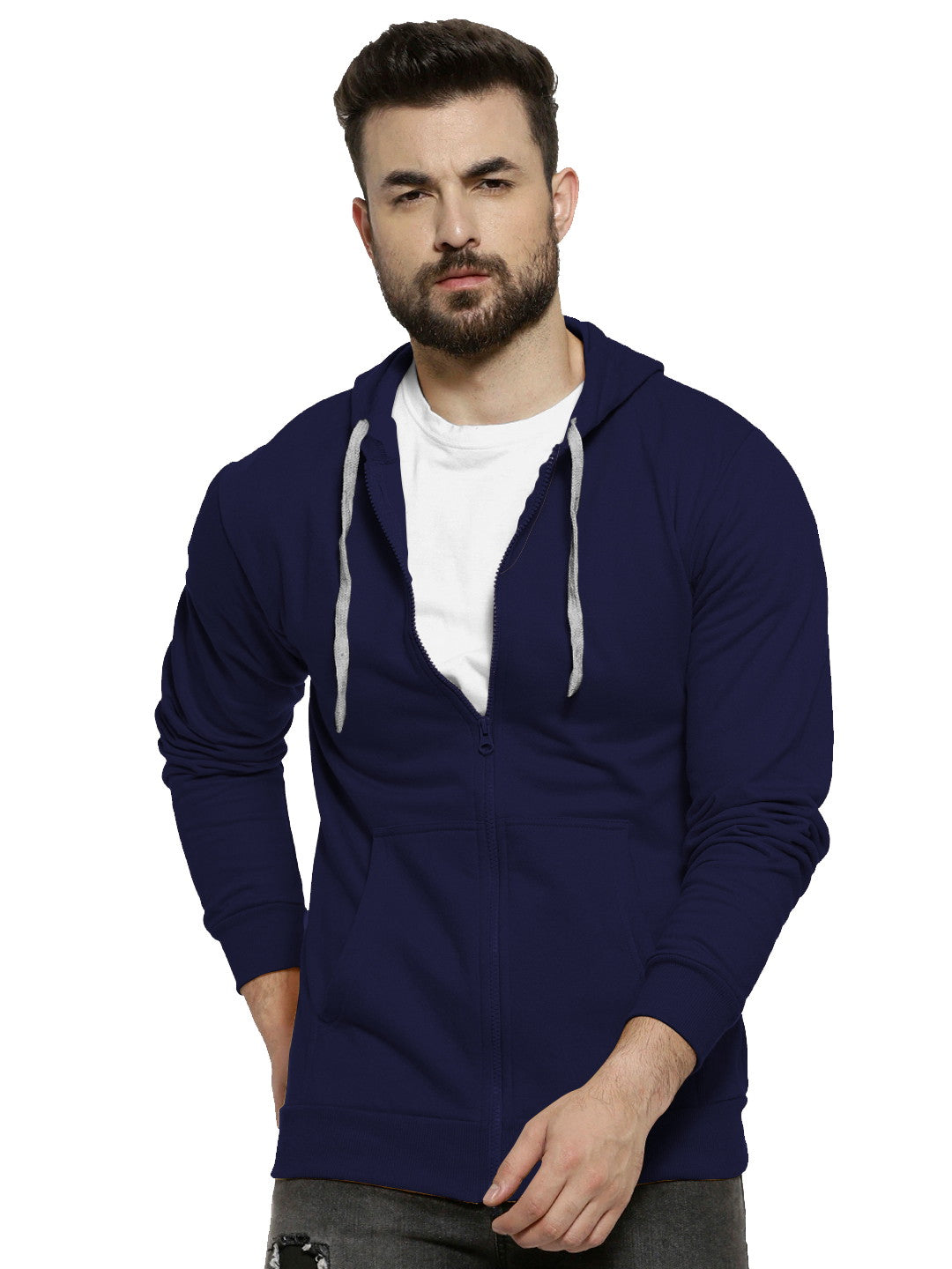 Blue Colour Premium Zip Hoodie For Men