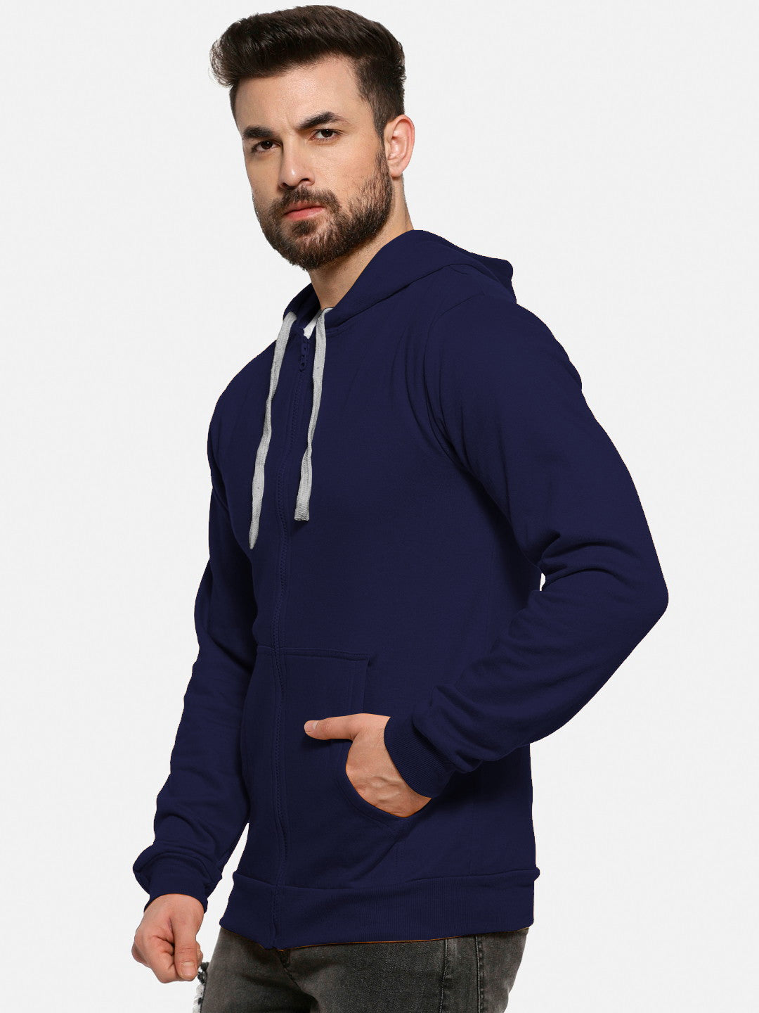 Blue Colour Premium Zip Hoodie For Men