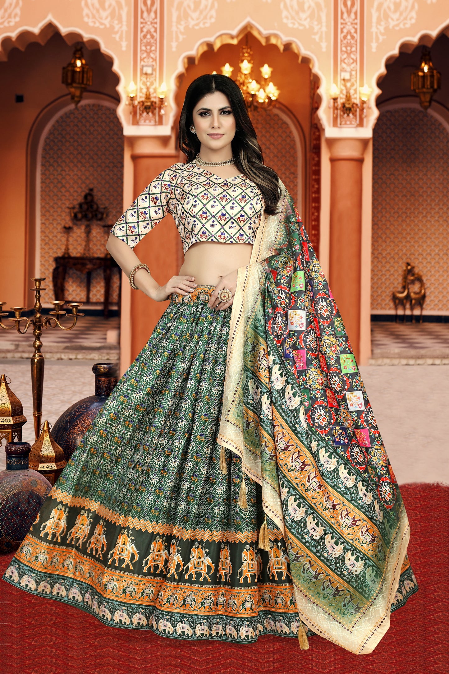 Digital Print Silk Lehenga Dola Choli With Latkan Dupatta