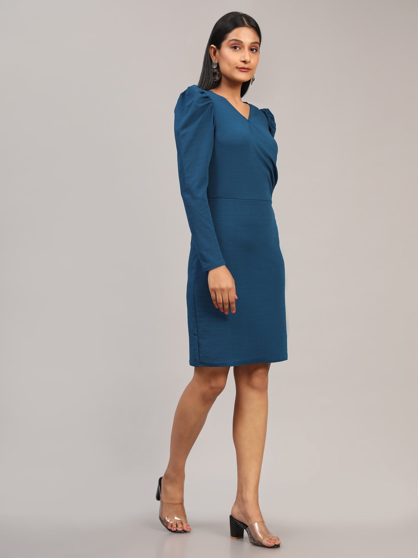 Blue Bodycon Casual Knee Length Dress