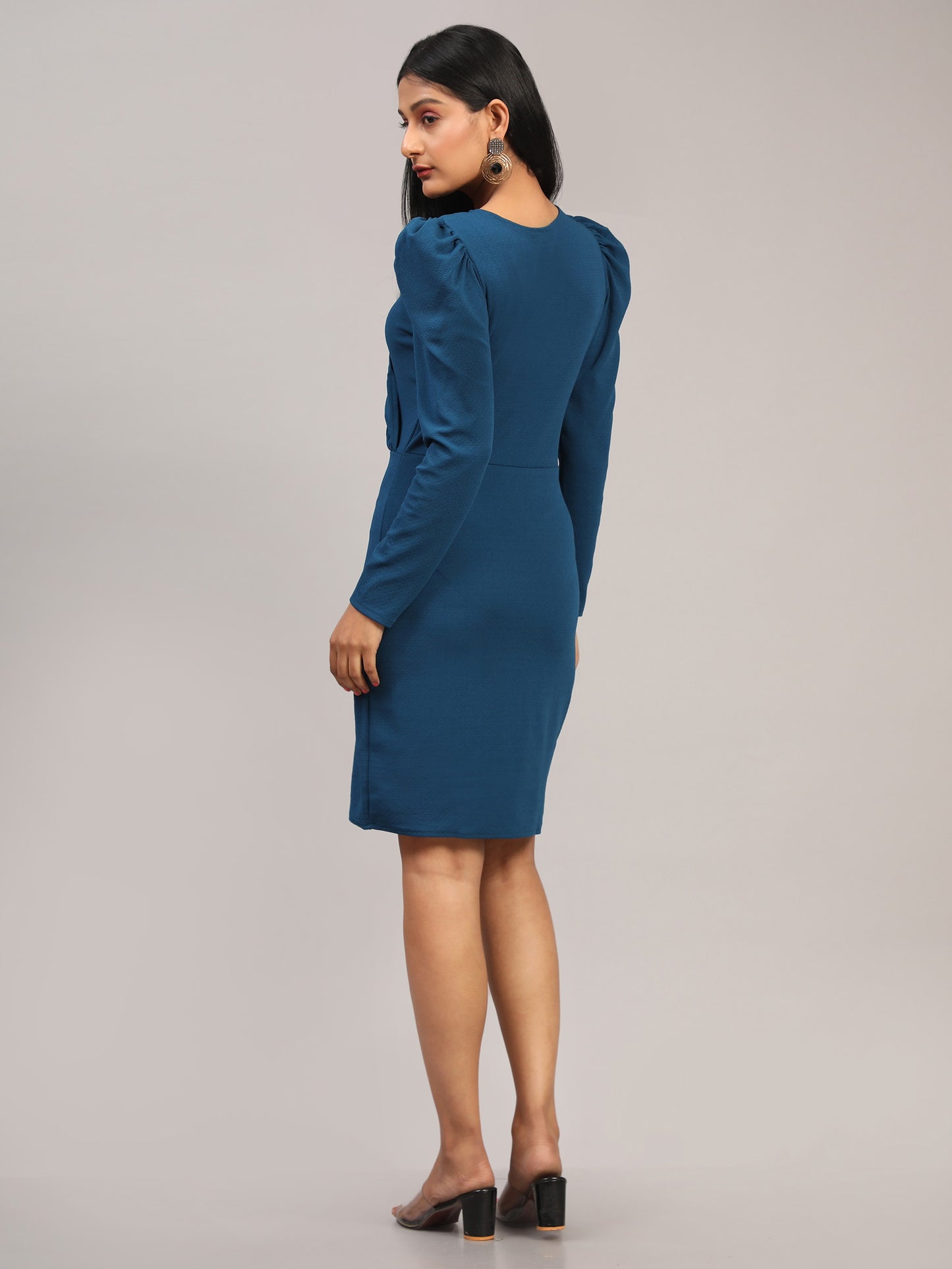 Blue Bodycon Casual Knee Length Dress