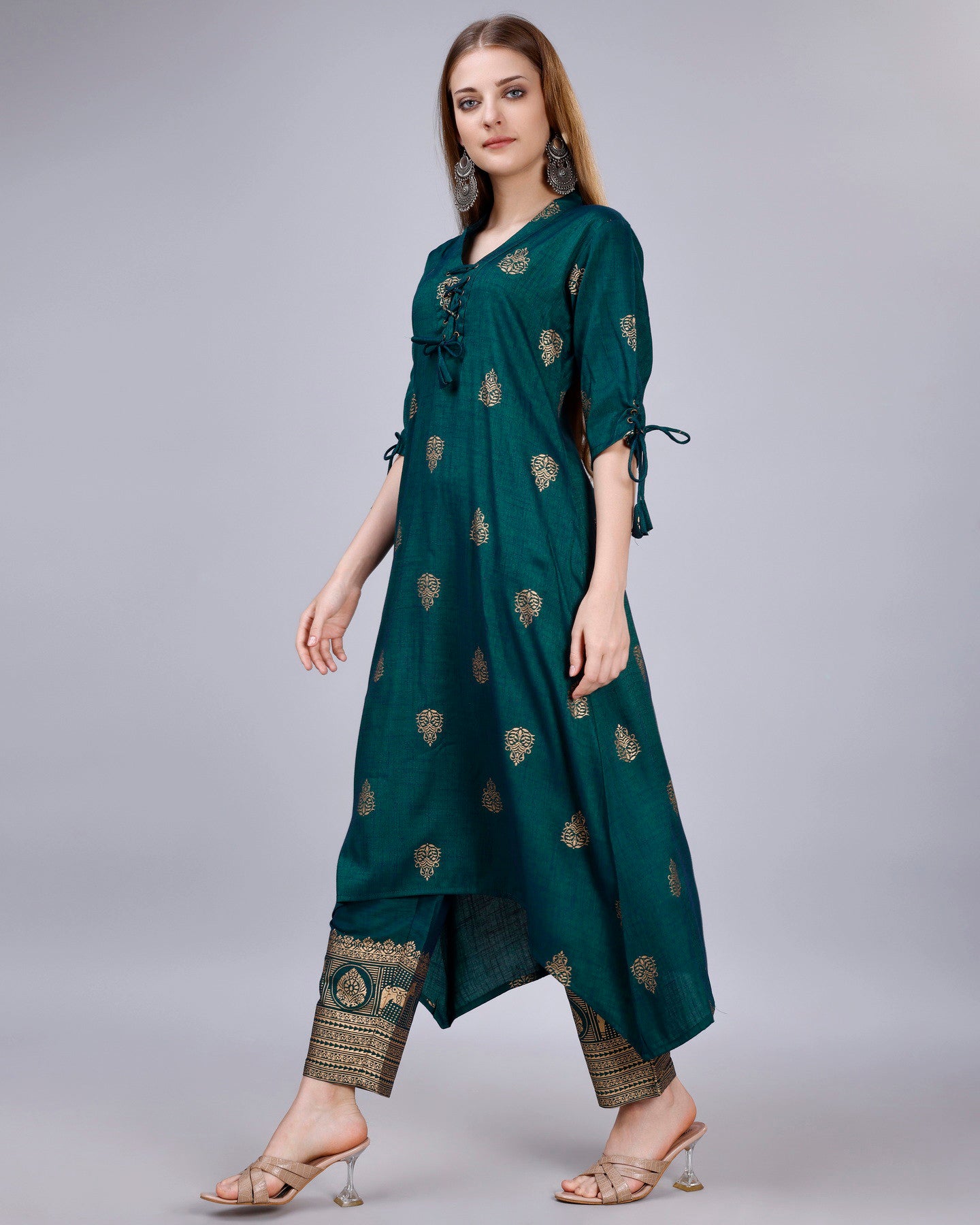 Ethnic Motifs Regular Chanderi Cotton Kurta with Churidar