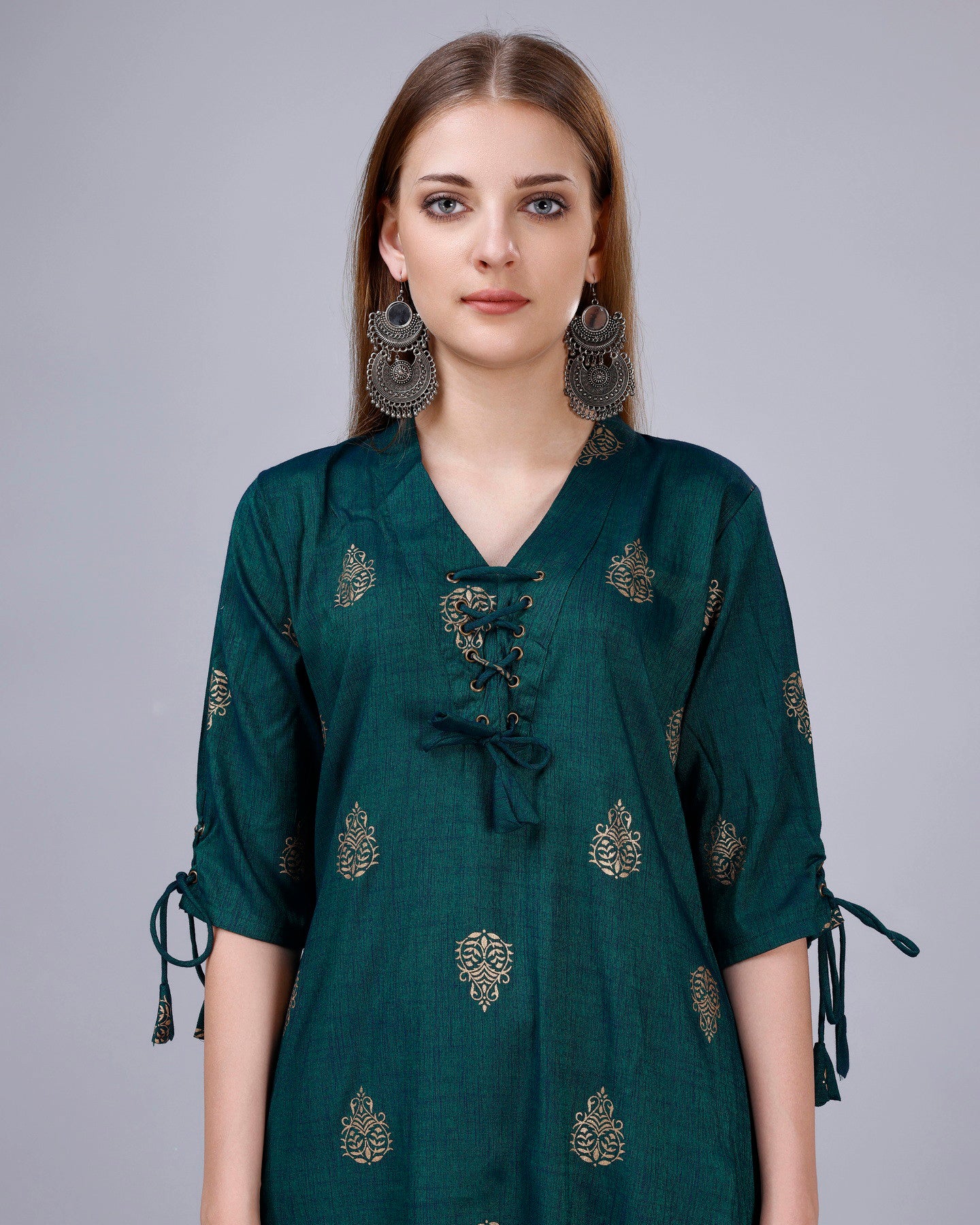 Ethnic Motifs Regular Chanderi Cotton Kurta with Churidar