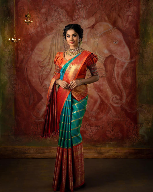 Beautiful Banarasi Multicolour Soft Lichi Silk Saree