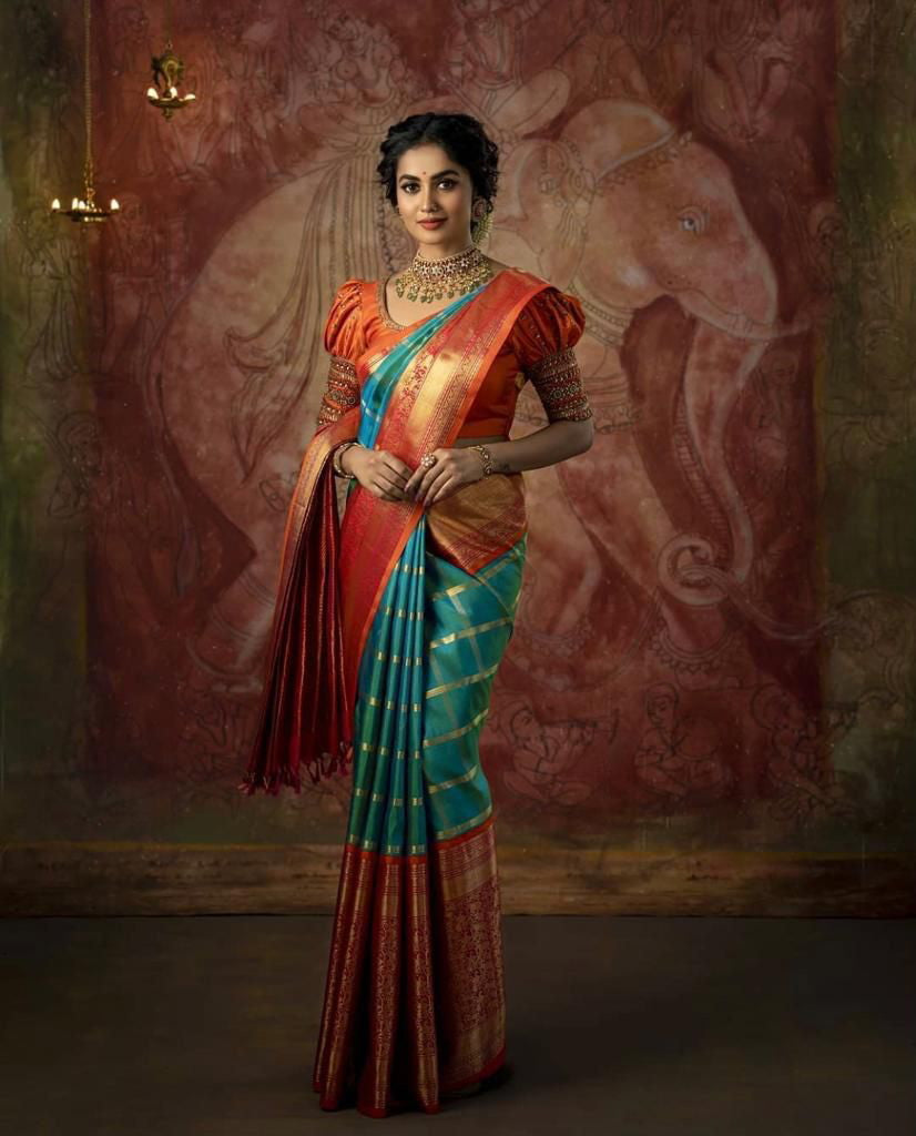 Beautiful Banarasi Multicolour Soft Lichi Silk Saree