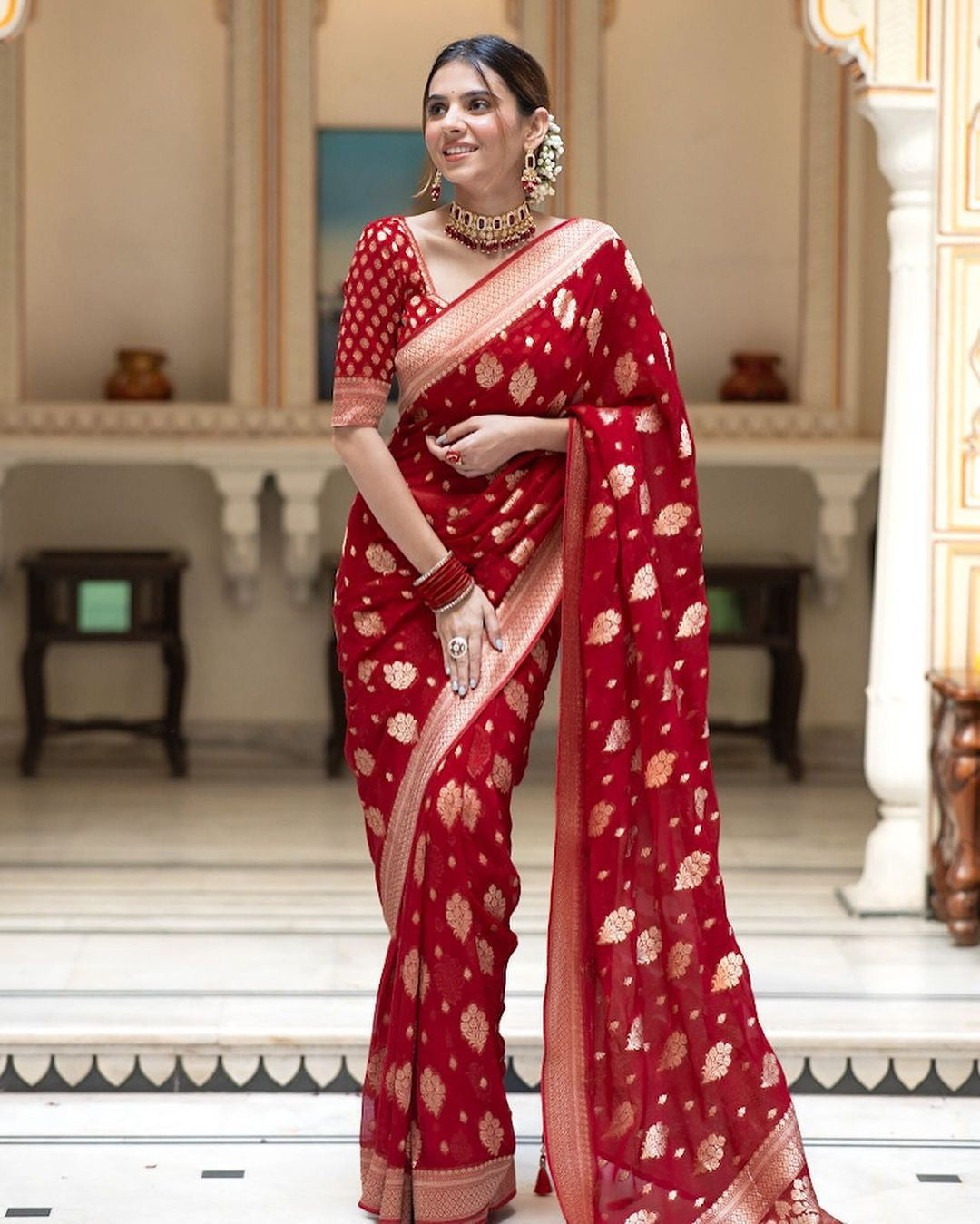 Beautiful Soft Lichi Silk Saree With Jacquard Work