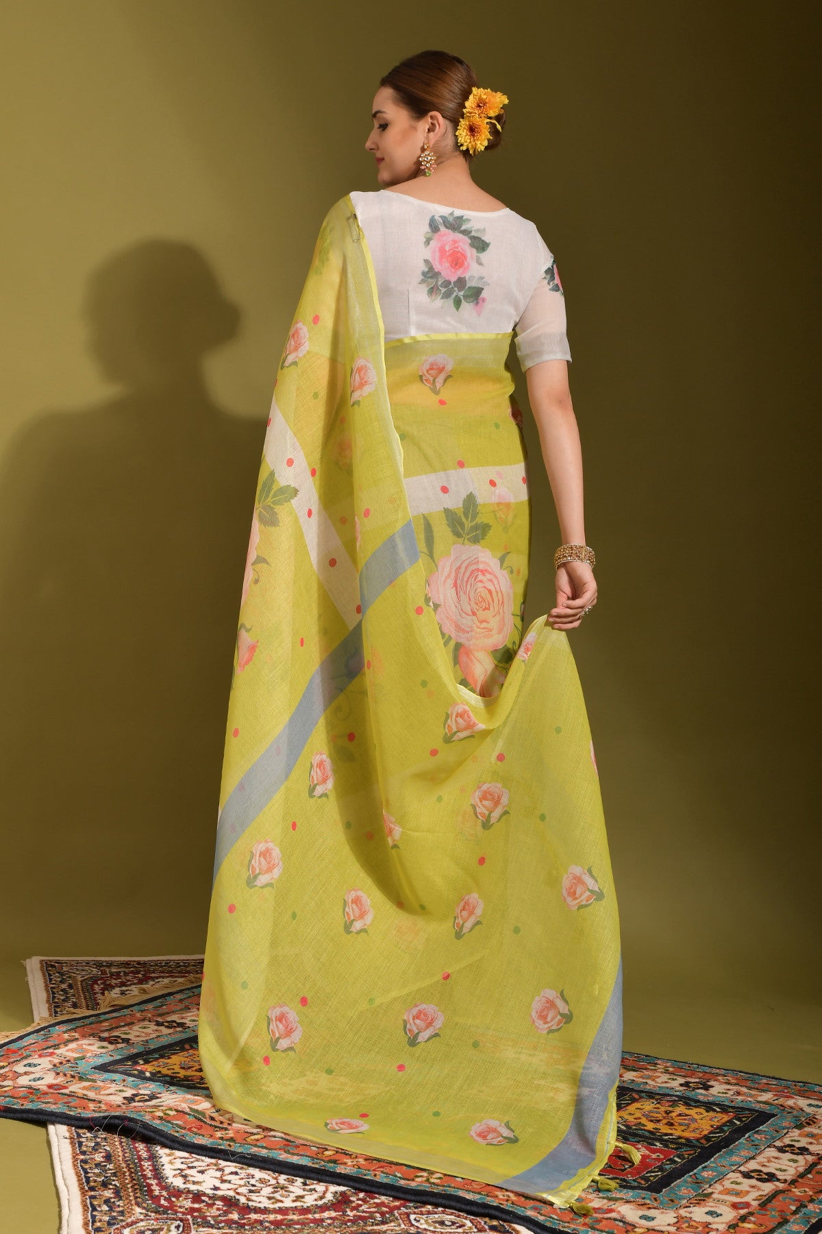 Designer Saree With All Over Digital Print Zari Patta