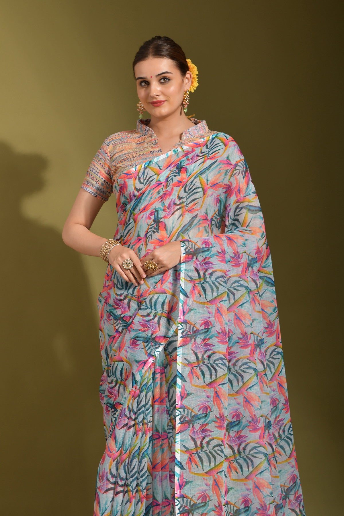 Beautiful Designer Saree With All Over Digital Floral Print