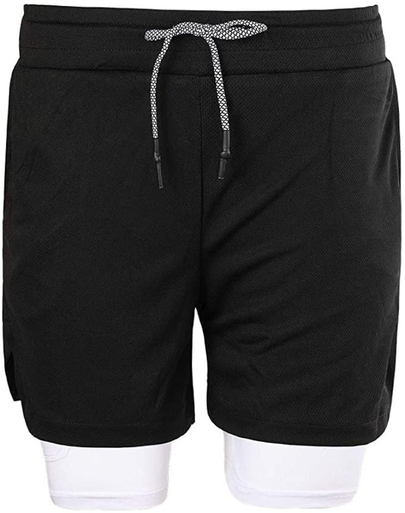 2 in 1 Running Shorts Built in Base Layer Pants Pocket